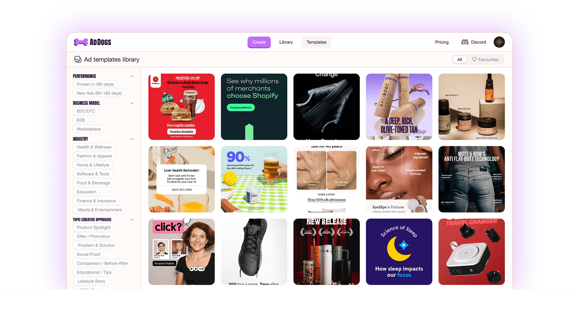 Ad templates library
