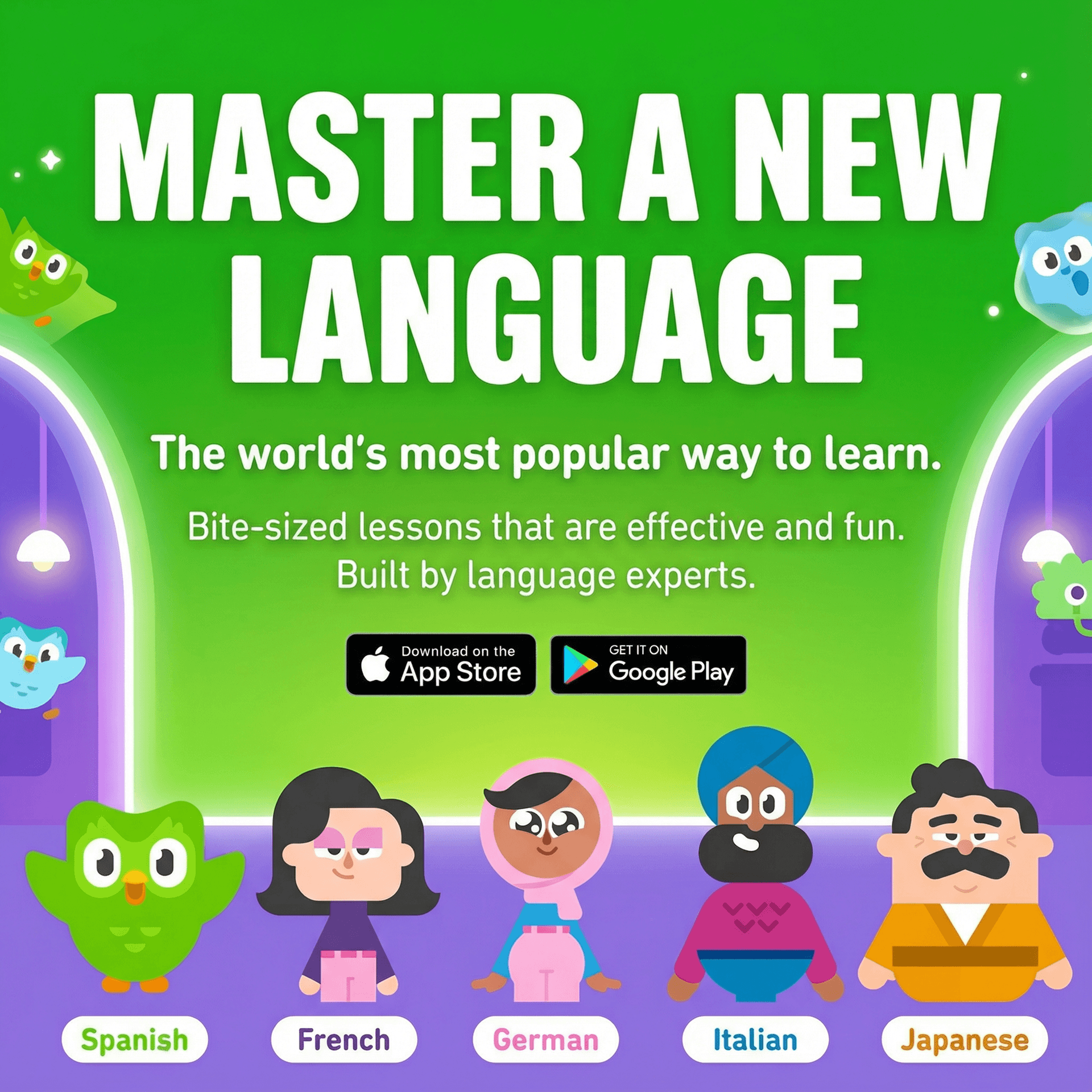 Duolingo app ad created with AdDogs