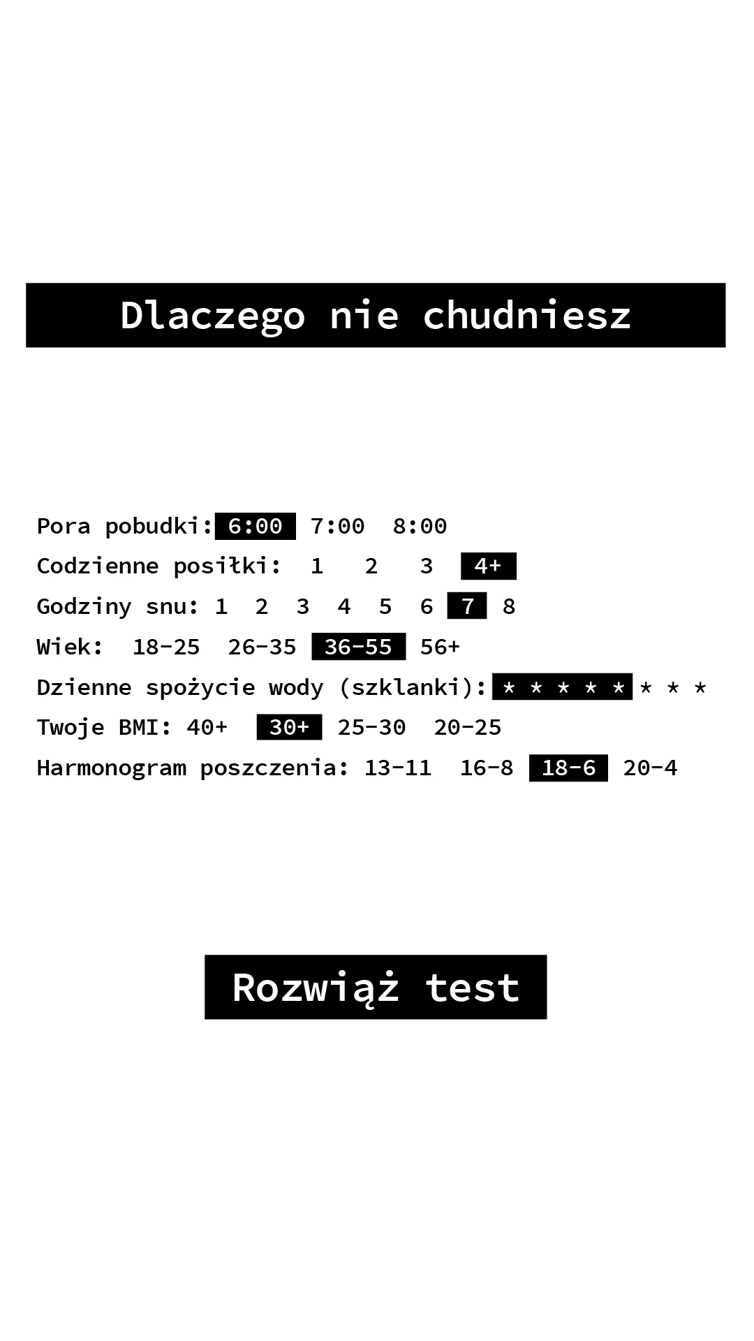 Weight Loss Quiz — Interactive Text Layout