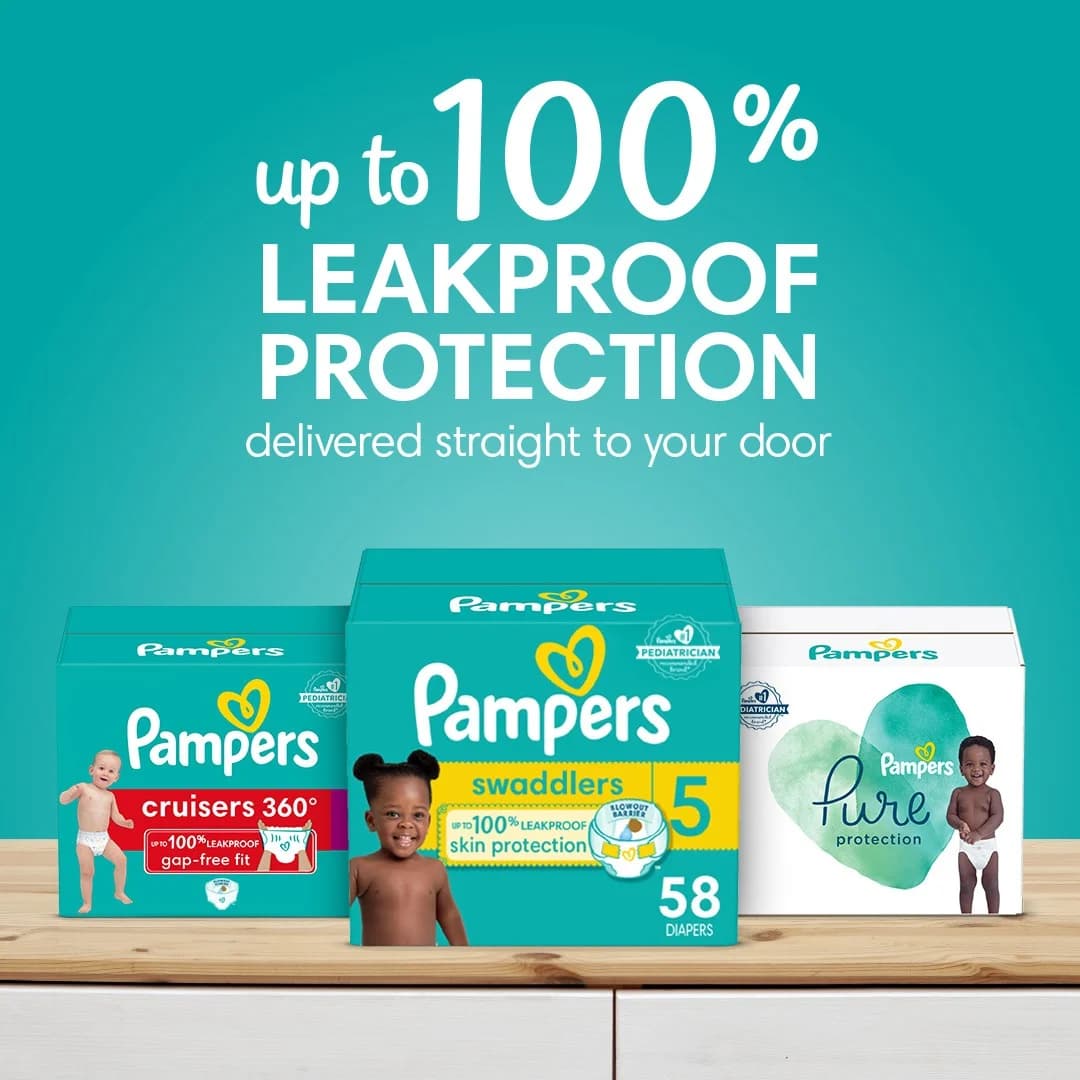 Pampers Diapers — Product Lineup with Benefit Headline