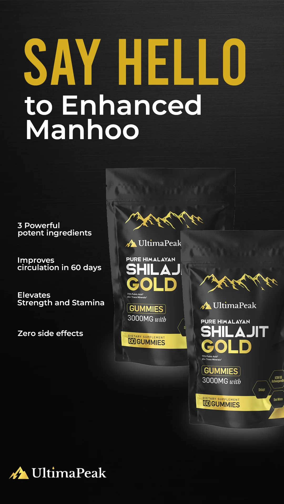 UltimaPeak Shilajit Gold — Bold Product & Benefit Layout