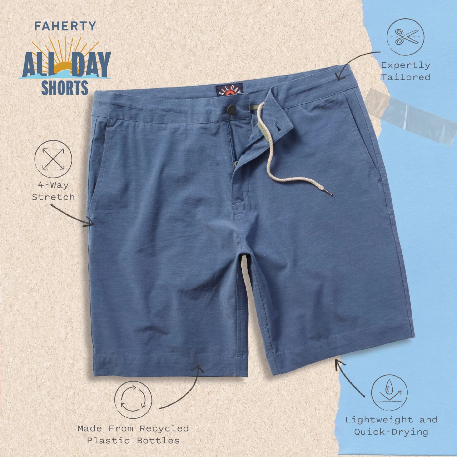 Faherty All Day Shorts — Feature Spotlight Flat Lay