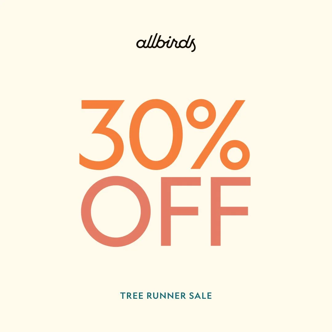 Allbirds 30% Off — Minimal Text-Heavy Sale