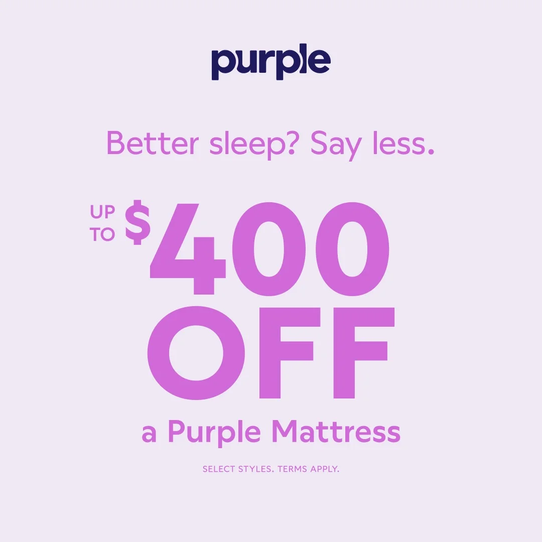 Purple Mattress — Bold Discount Text Layout