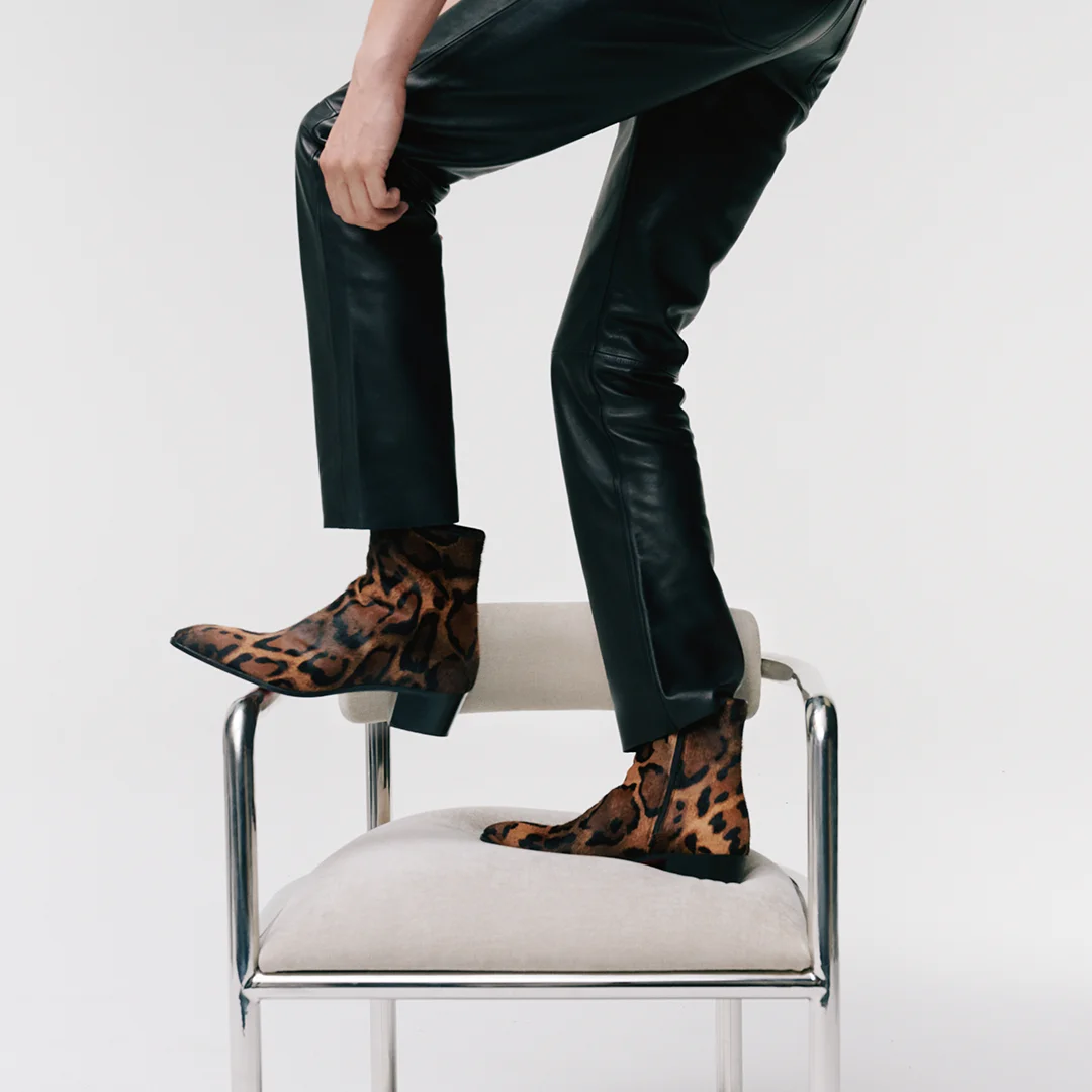 Leopard Print Ankle Boots — Dynamic In-Use Shot