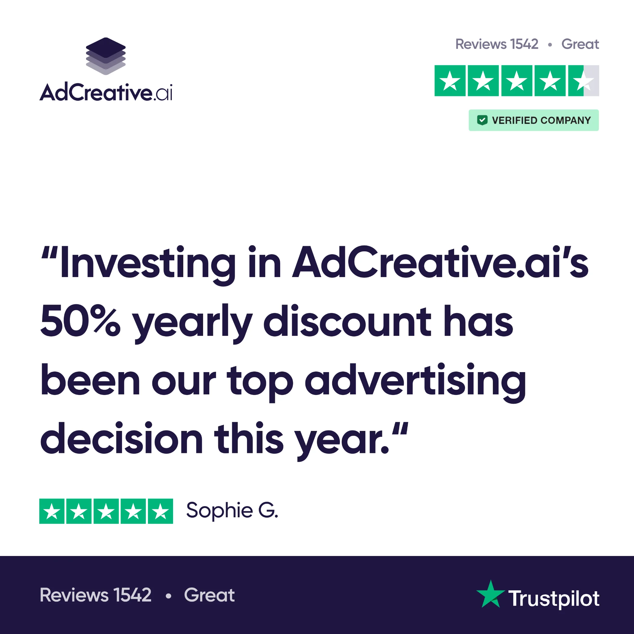 AdCreative.ai — Trustpilot Testimonial Layout
