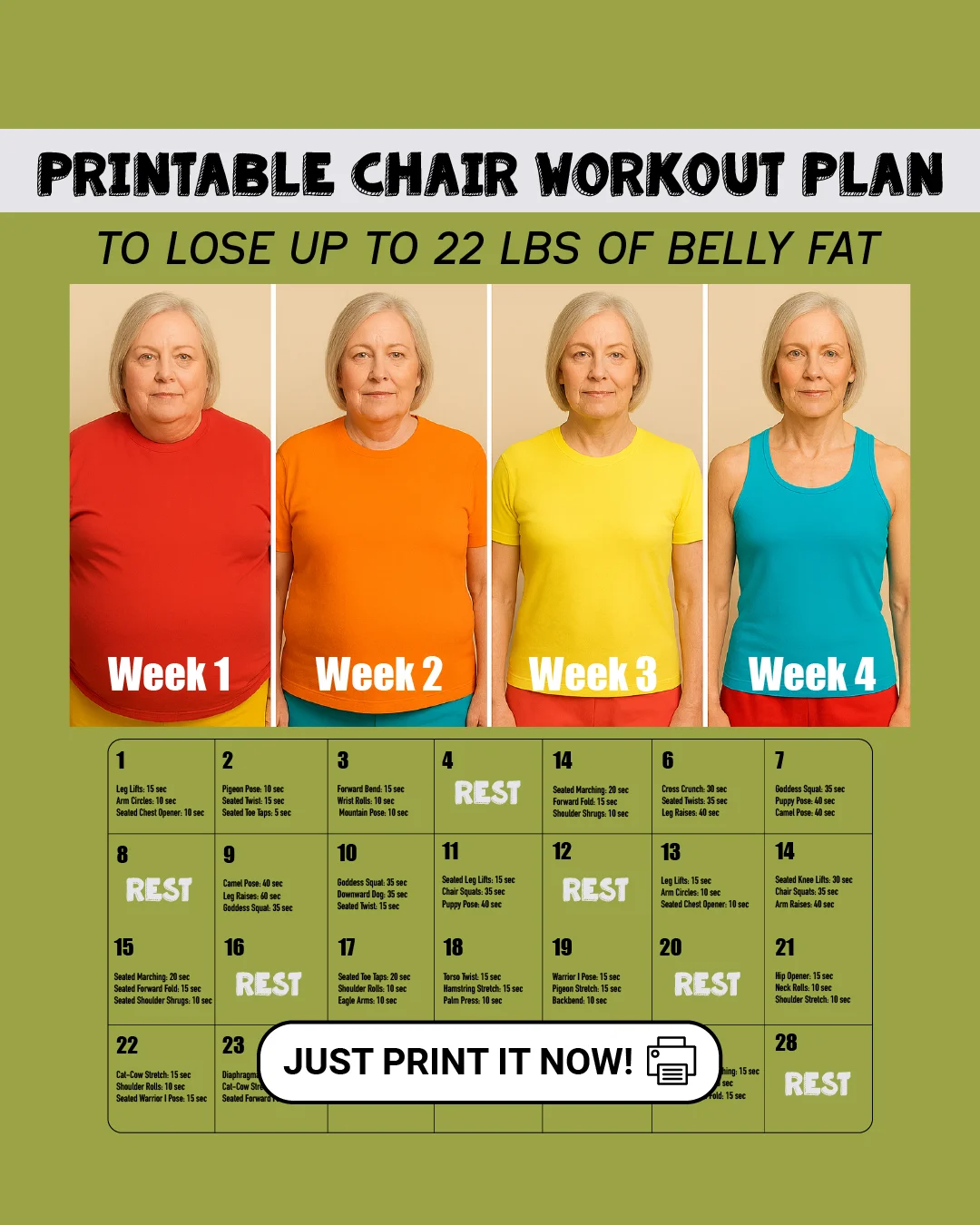Printable Chair Workout Plan — Before/After Grid