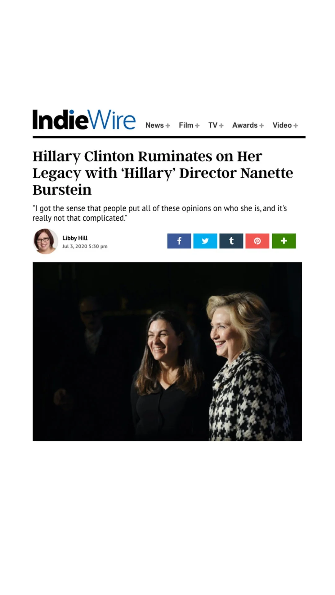 IndieWire Article — Hillary Clinton Interview Layout