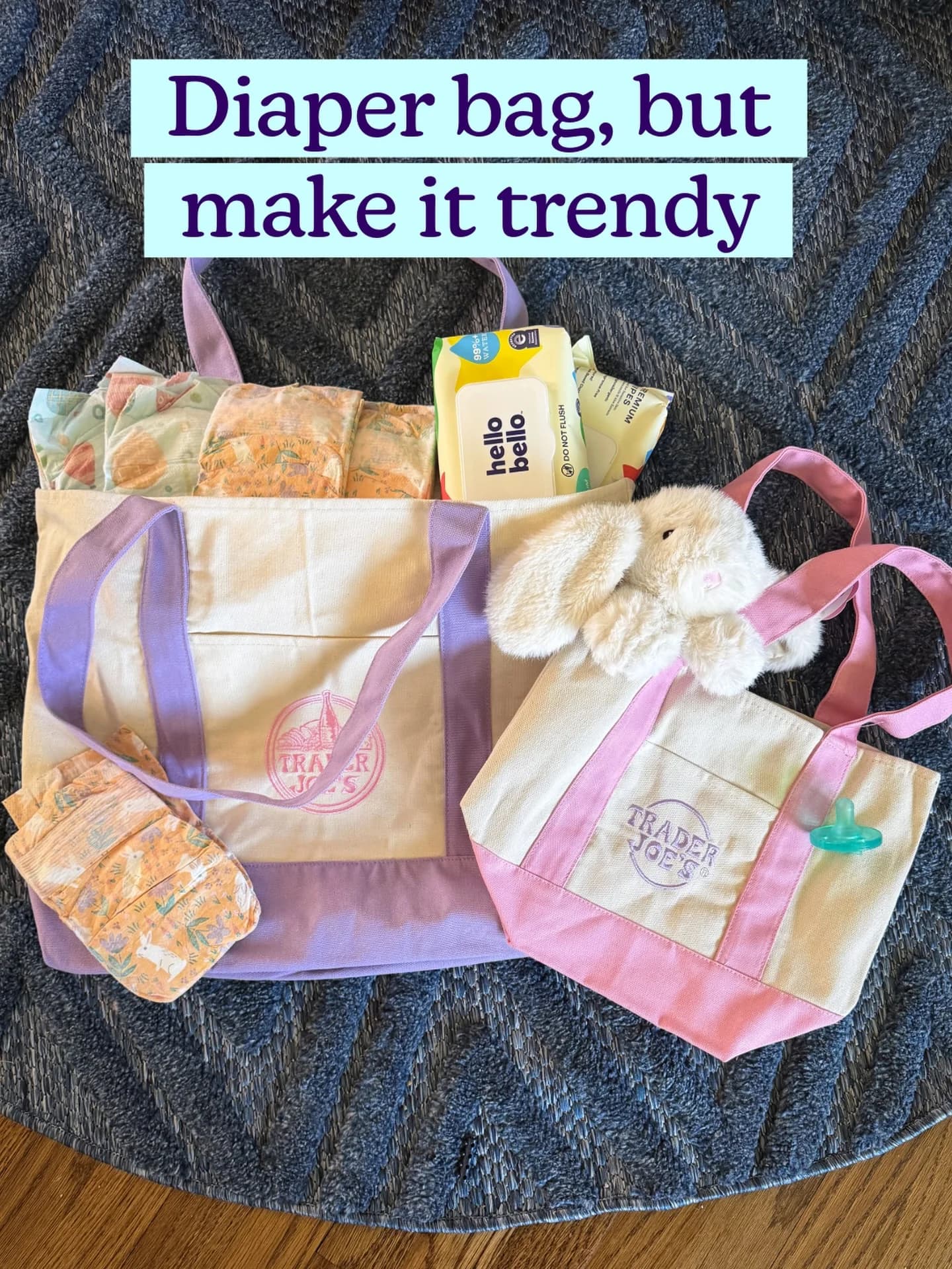 Trader Joe's Diaper Tote — Playful Flat Lay