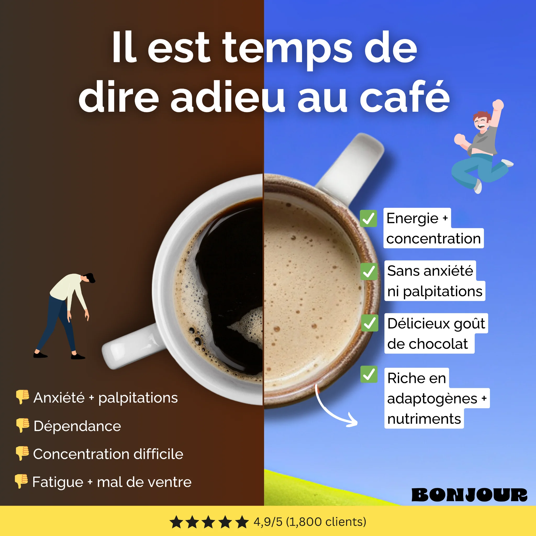 BONJOUR Coffee Alternative — Split Screen Comparison