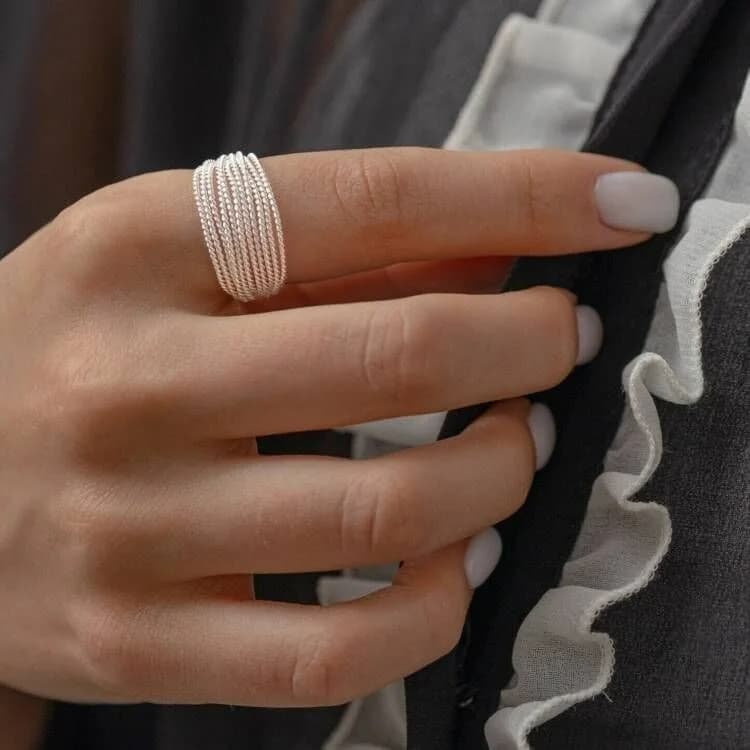 Silver Multi-Strand Ring — Hand Model Close-up