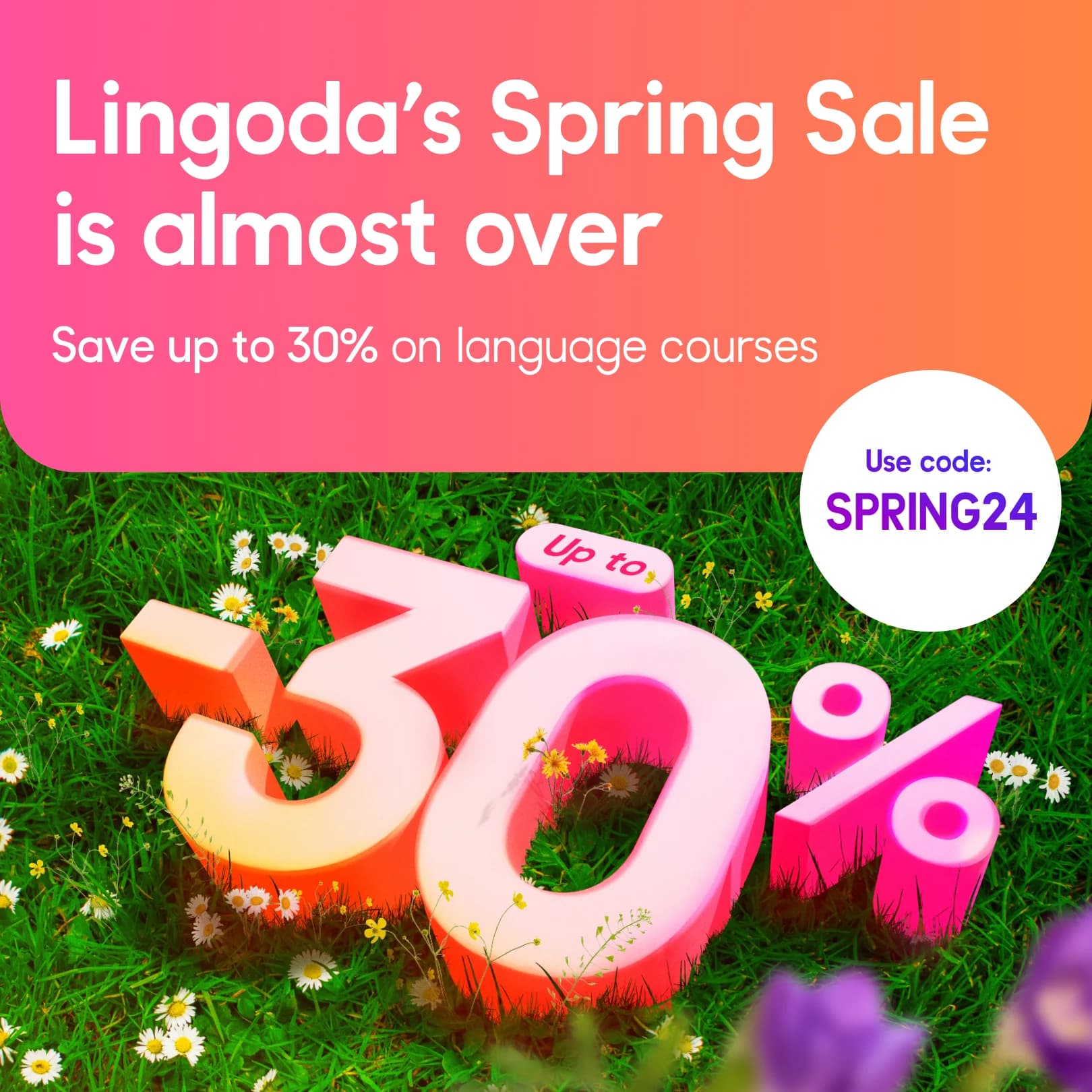 Lingoda Spring Sale — Vibrant Text Overlay