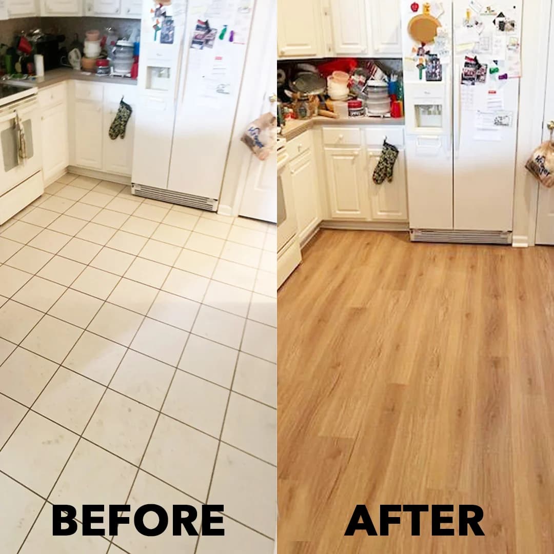 Kitchen Floor Renovation — Before/After Split Screen