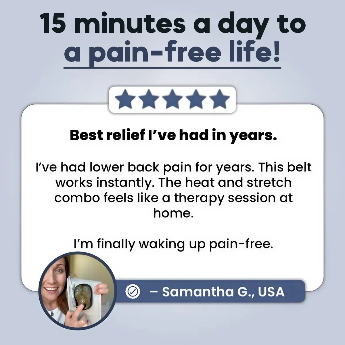 Pain Relief Testimonial — Customer Review Card