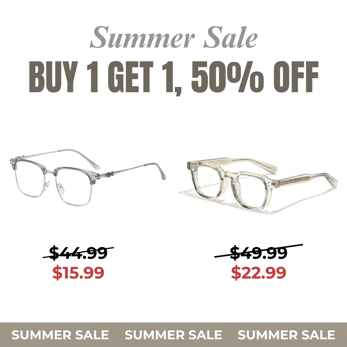 Eyeglasses Summer Sale — Product Comparison Layout