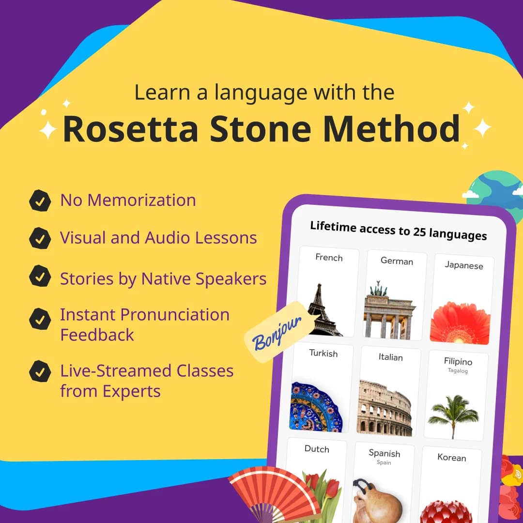 Rosetta Stone — Vibrant Benefit-Driven UI Mockup