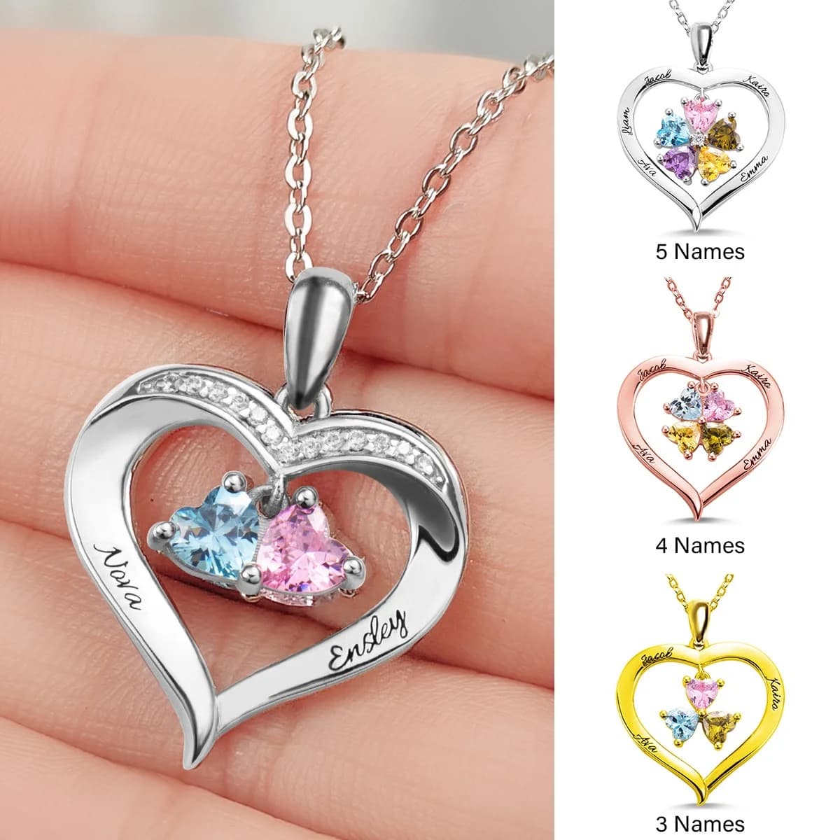 Personalized Heart Necklace — Product Showcase Collage
