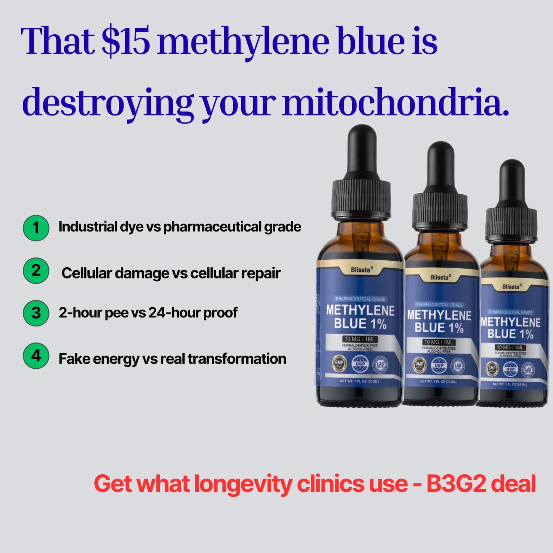 Blissta Methylene Blue — Comparison Product Lineup