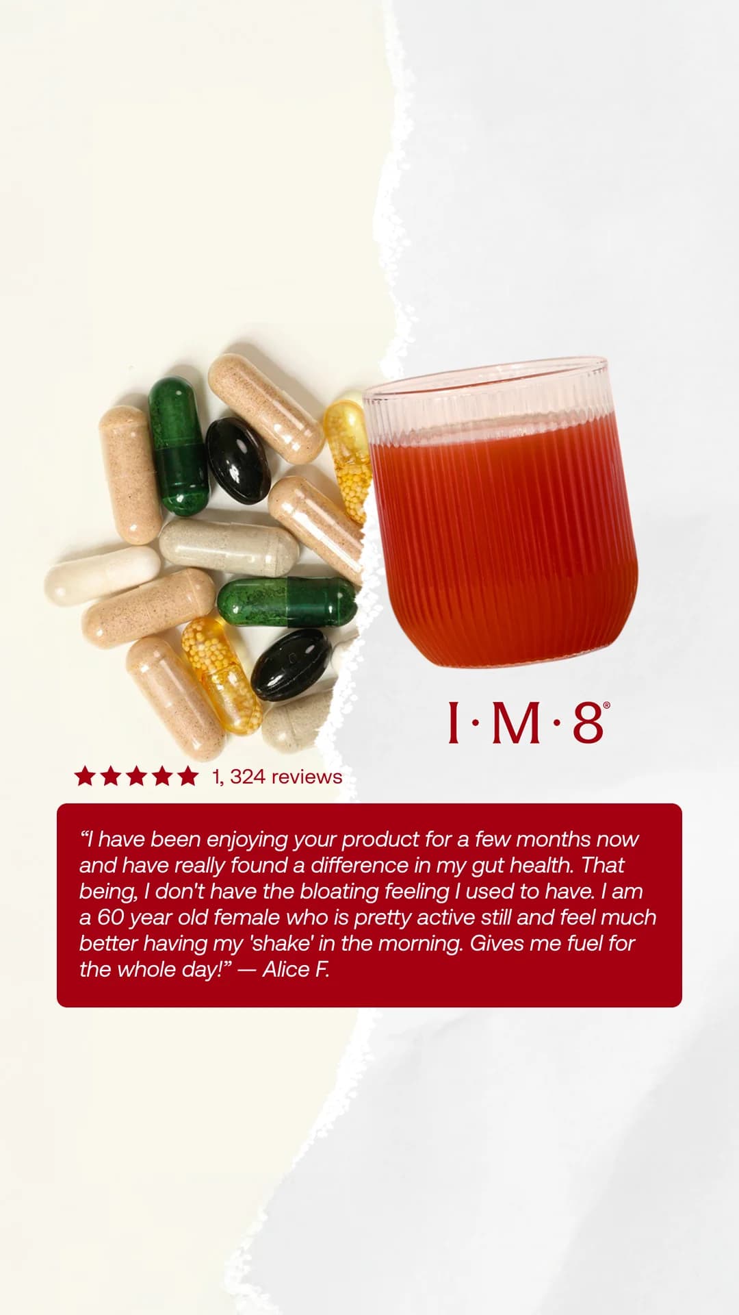IM8 Supplements — Testimonial & Product Shot