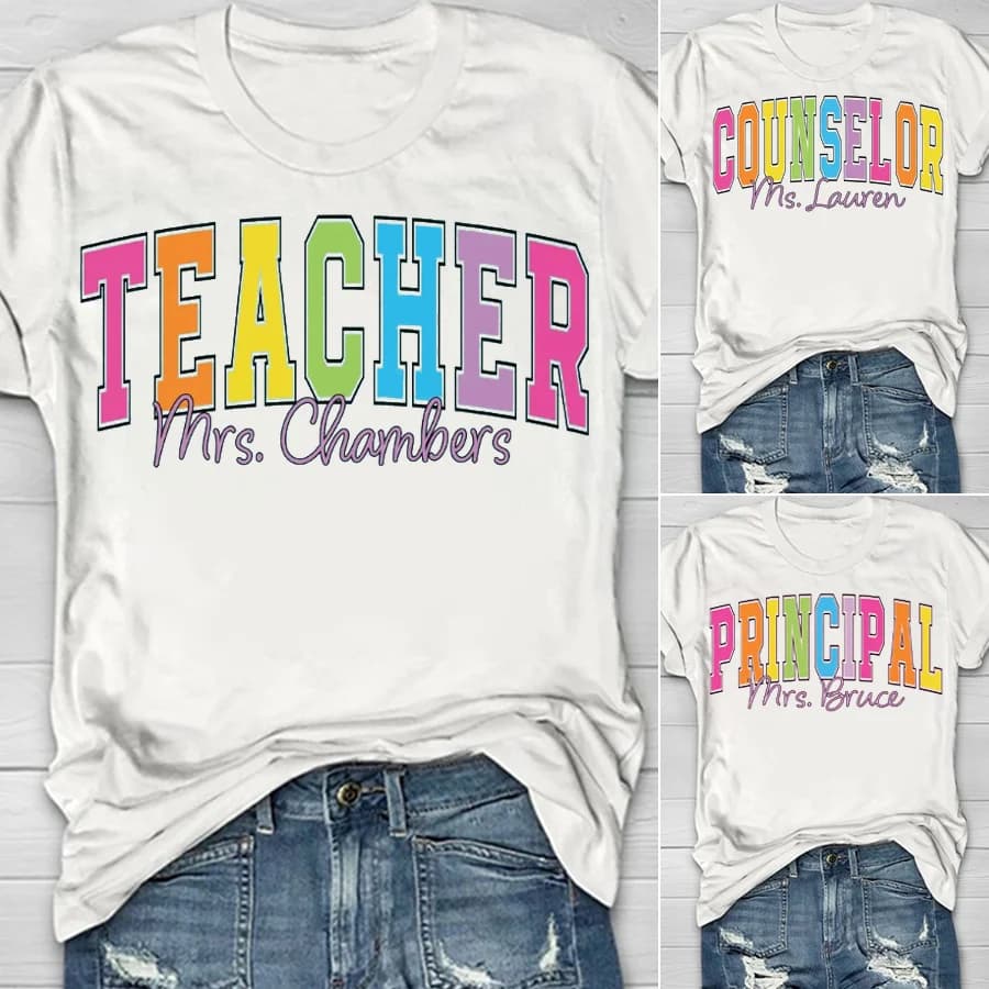 Teacher Role T-Shirts — Vibrant Grid Display