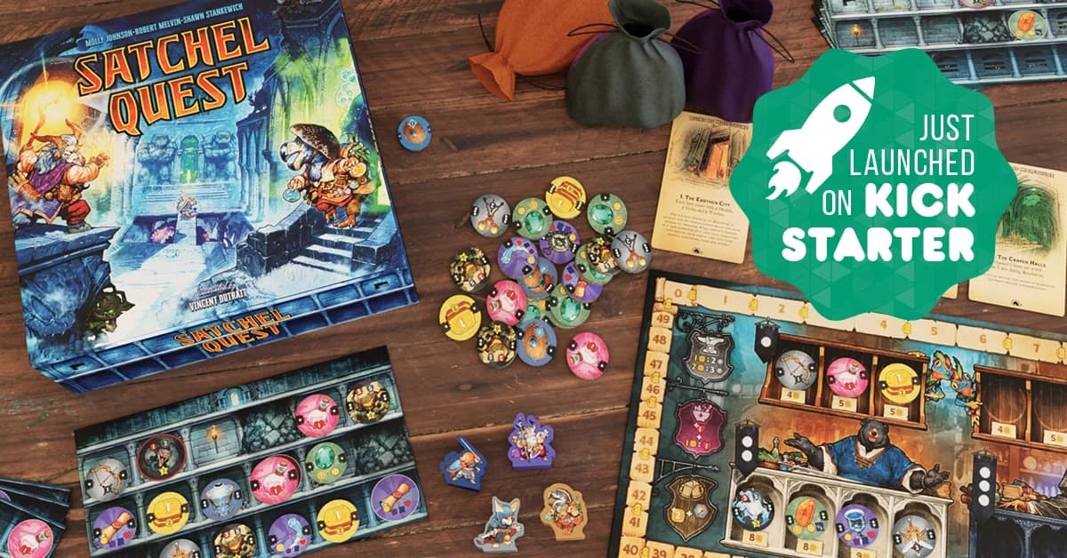 Satchel Quest — Vibrant Game Components Flat Lay