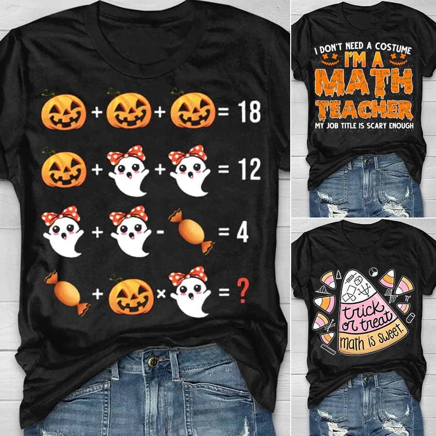 Halloween Math Puzzle T-Shirt — Product Collage