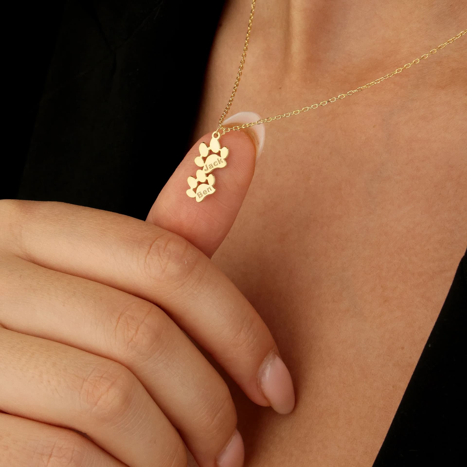 Personalized Paw Print Necklace — Close-up Detail Shot
