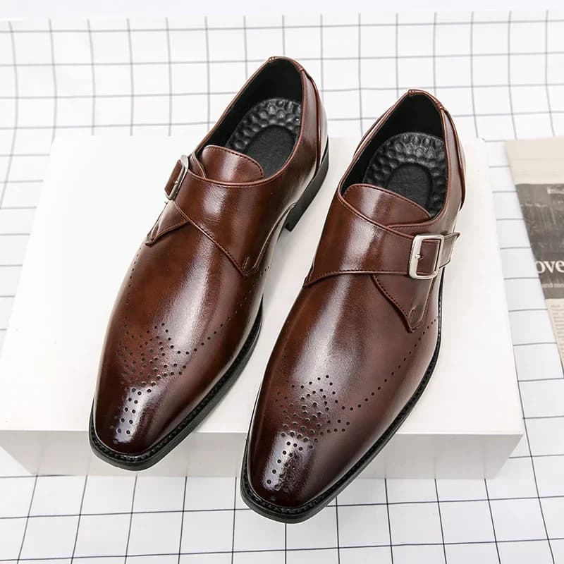 Brown Leather Monk Straps — Elevated Product Shot