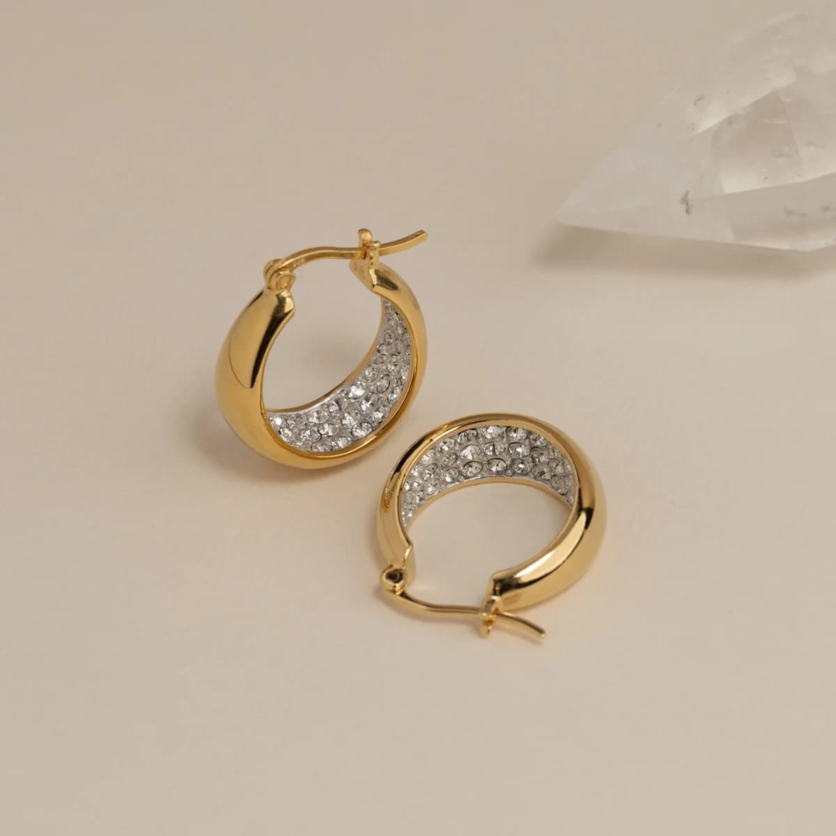 Gold Pave Hoop Earrings — Minimalist Product Shot