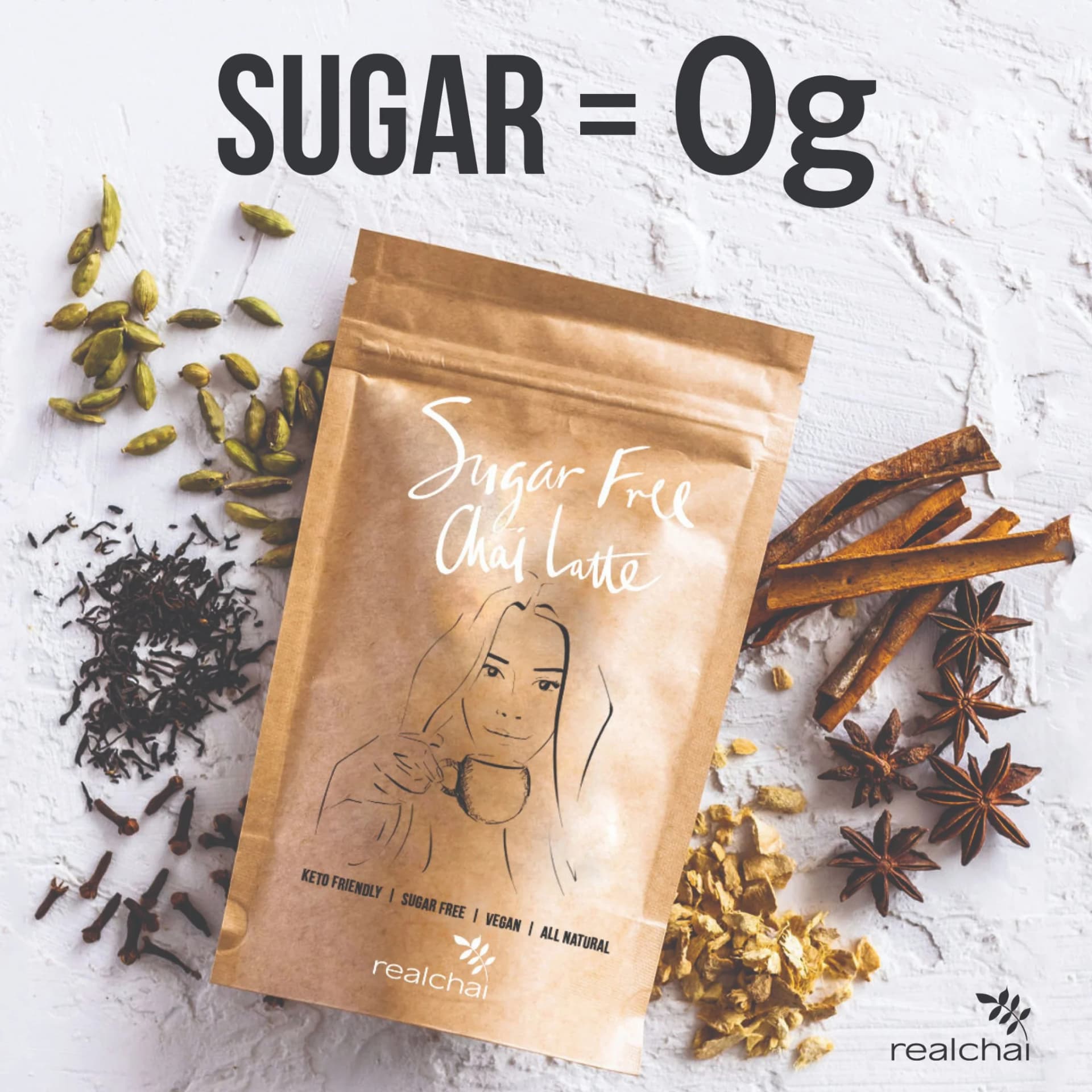 realchai Sugar-Free Chai Latte — Ingredient Flat Lay