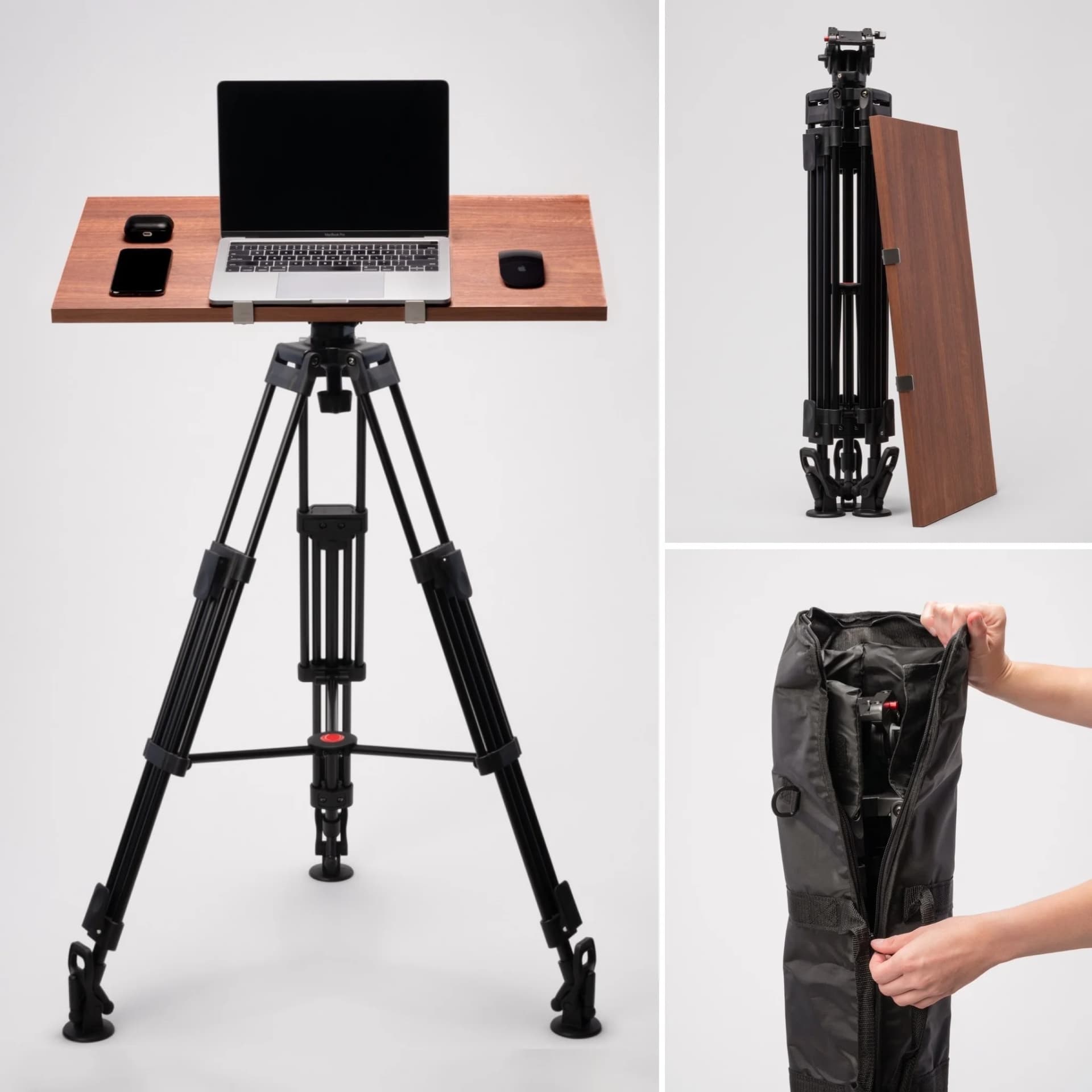 Portable Tripod Desk — Multi-Panel Feature Display
