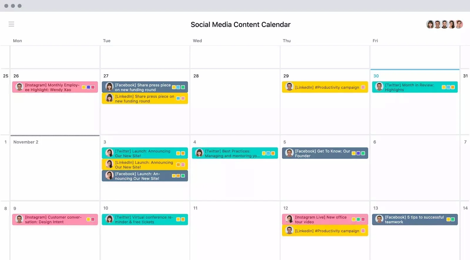 Social Media Content Calendar — UI Mockup