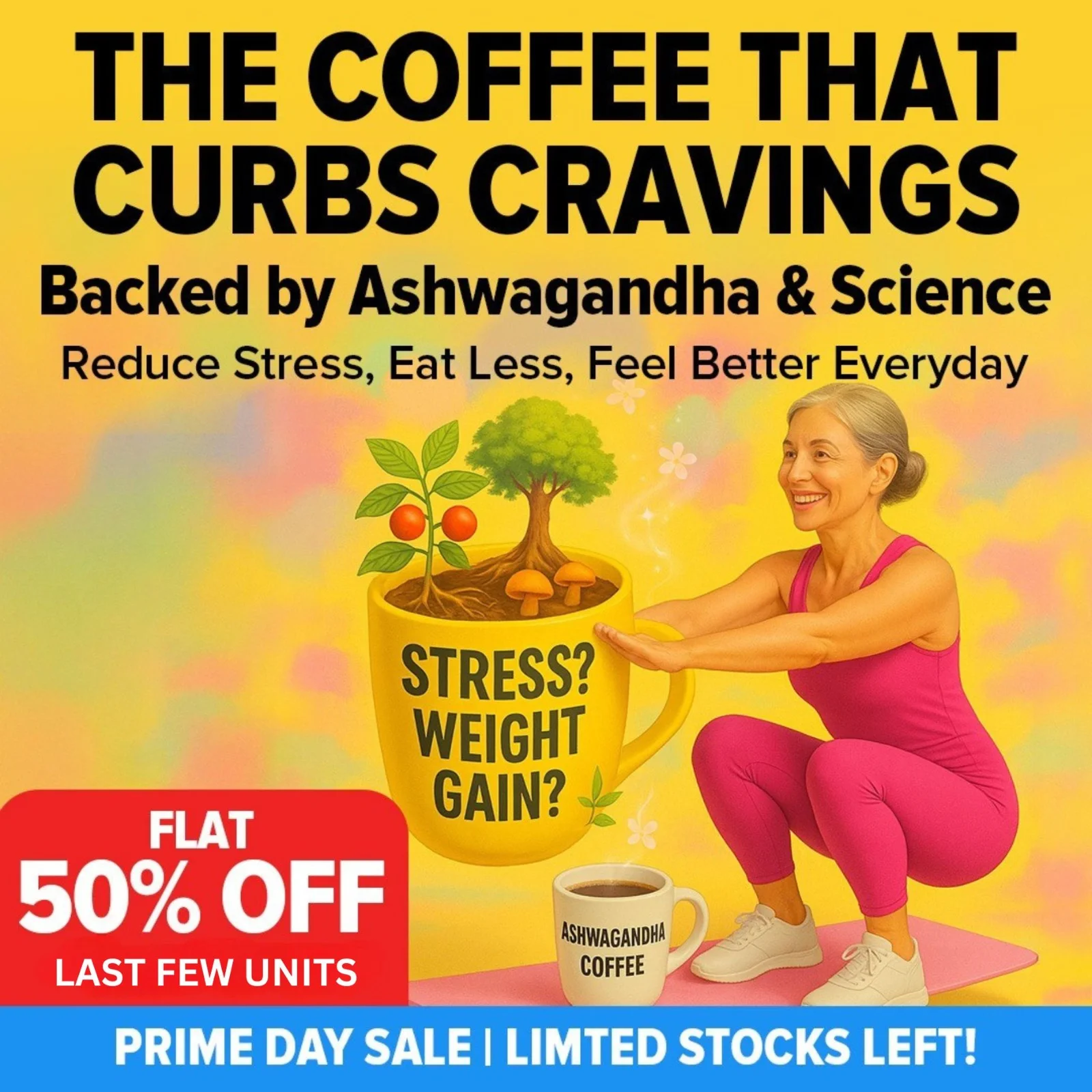 Ashwagandha Coffee — Benefit-Driven Collage