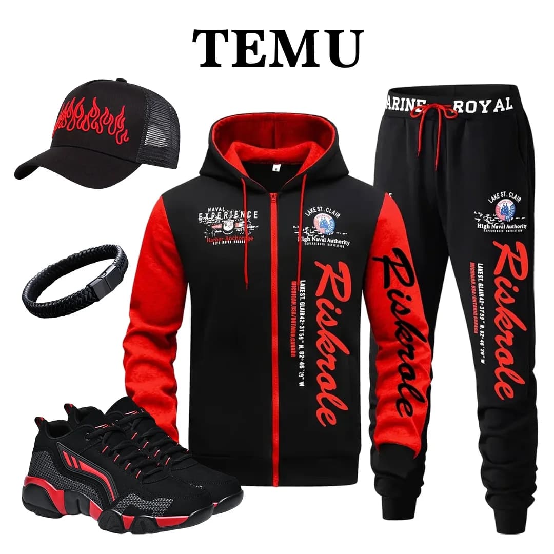TEMU Men's Tracksuit — Dynamic Flat Lay