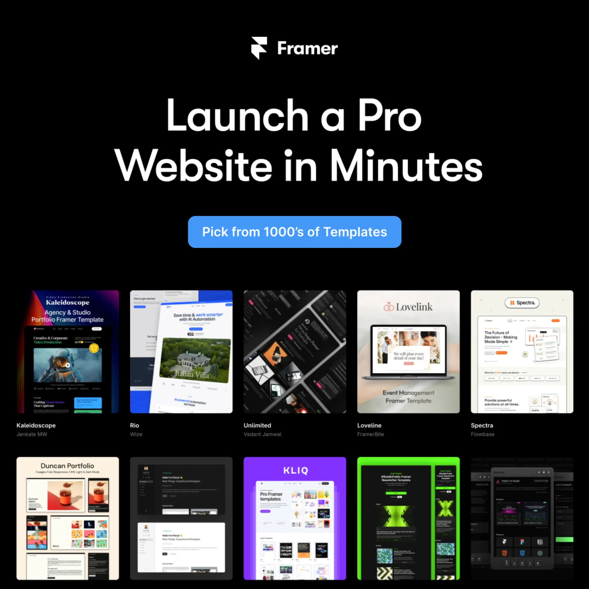 Framer Website Builder — Template Gallery Grid