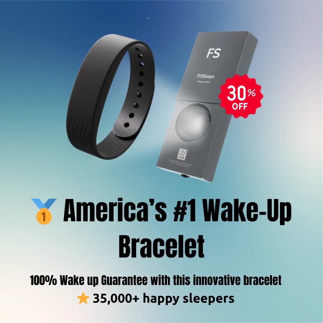 FitSleeps Wake-Up Bracelet — Product & Box Hero