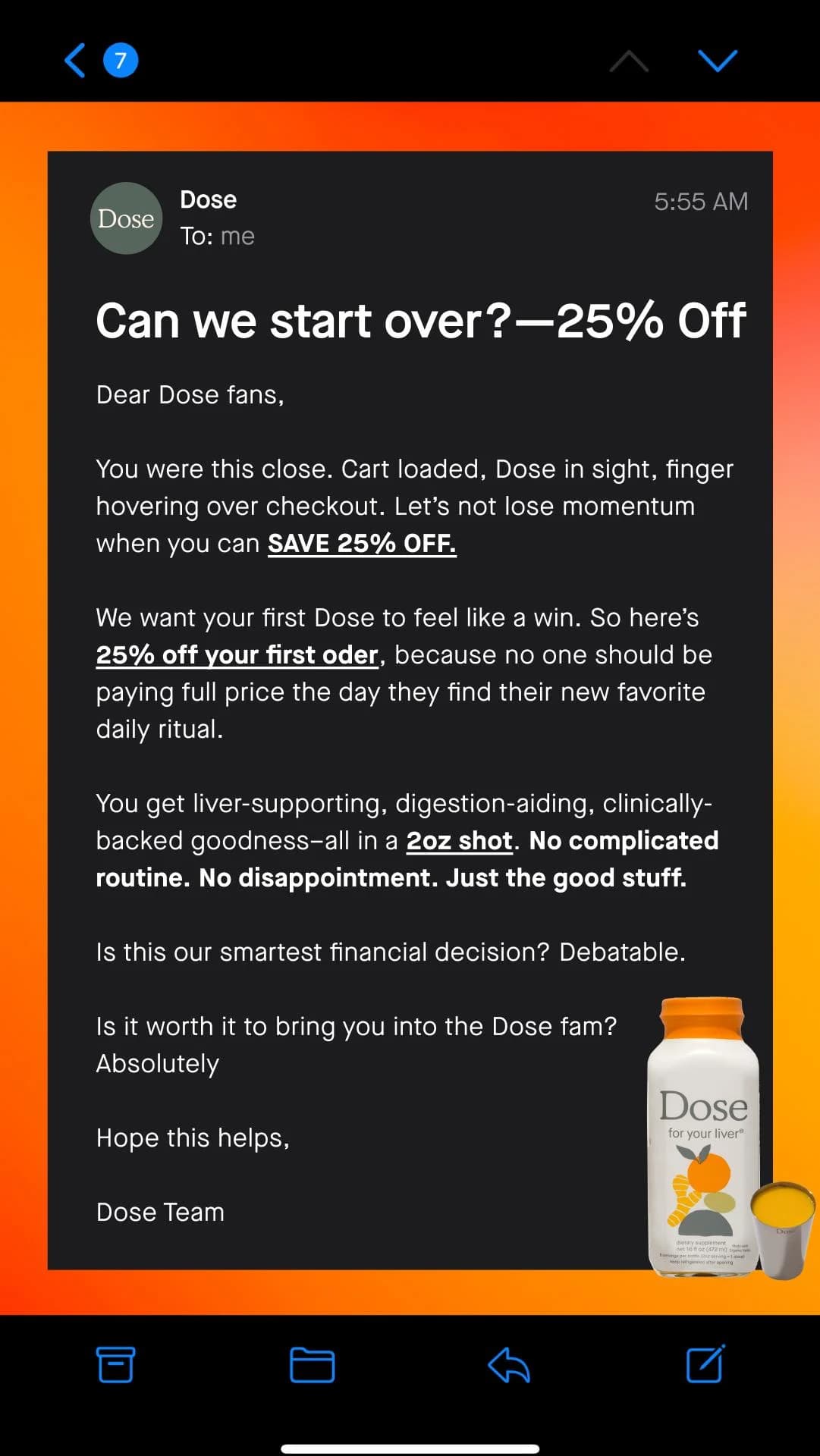 Dose Abandoned Cart — Email UI Mockup