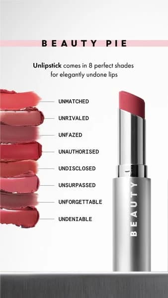 Beauty Pie Unlipstick — Shade Swatch & Product Focus