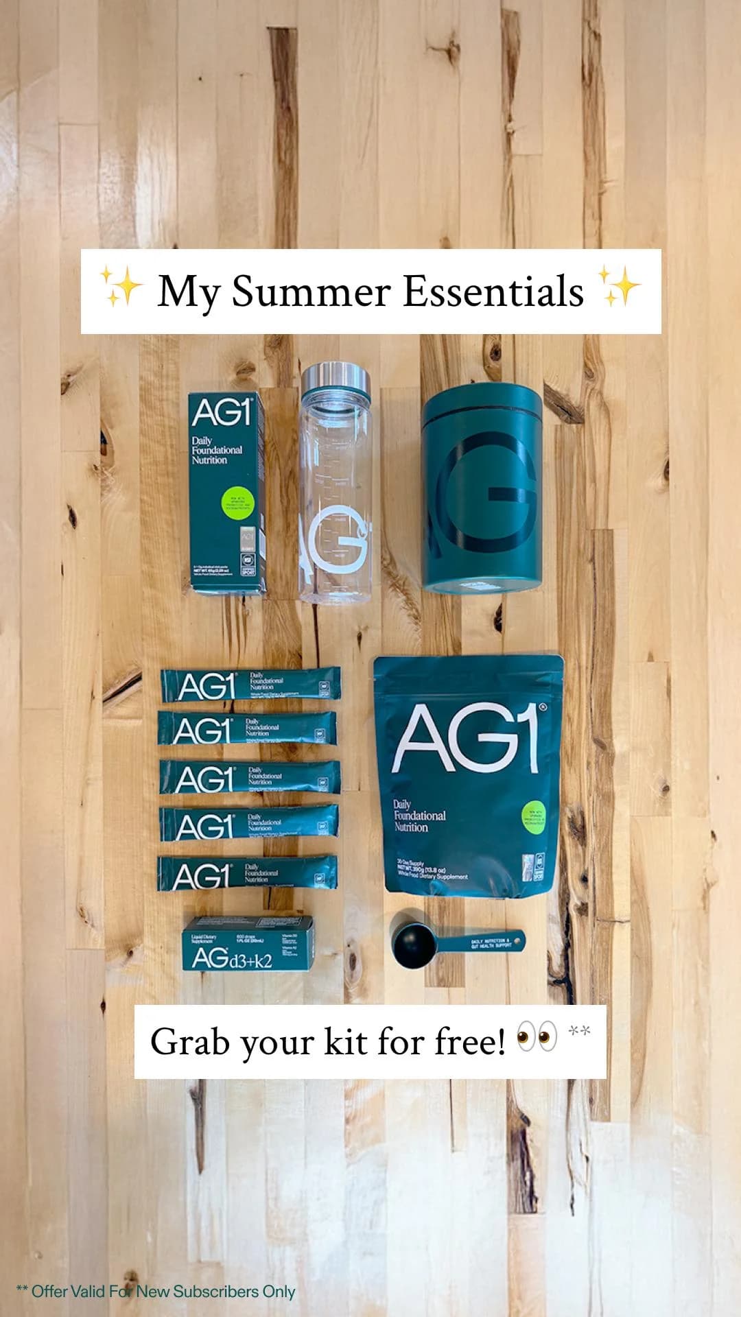 AG1 Summer Essentials — Organized Flat Lay