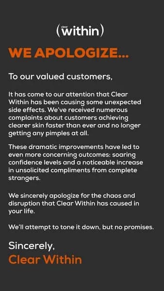 Clear Within — Humorous Apology Text Ad
