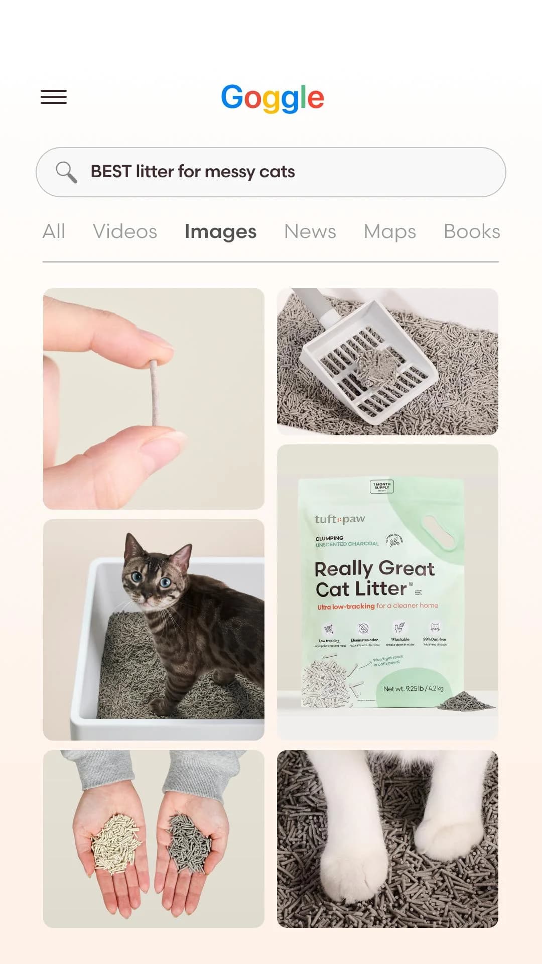 Tuft + Paw Cat Litter — Google Search UI Mockup