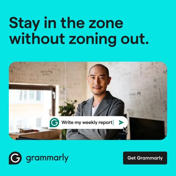 Grammarly Productivity — UI Mockup with Headline - saas & tech ad example for Instagram