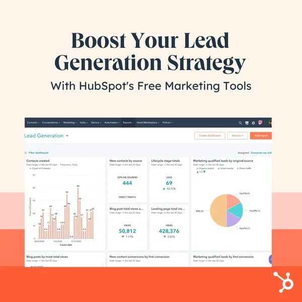 HubSpot Lead Gen — UI Mockup with Headline - saas & tech ad example for Facebook