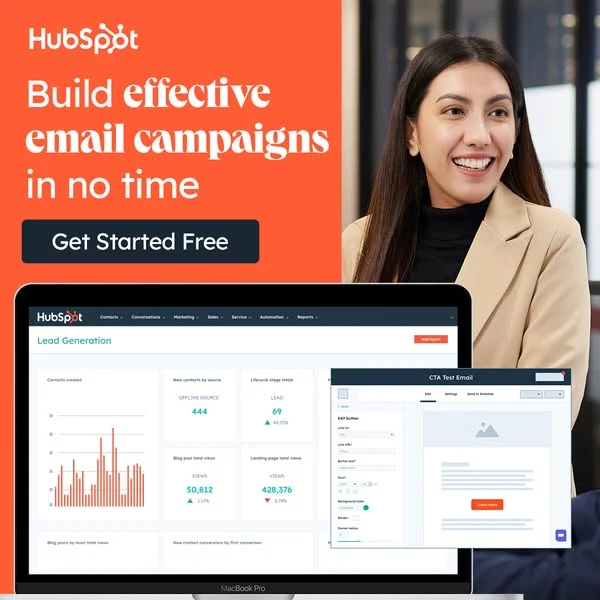 HubSpot — Professional UI & Lifestyle Split - saas & tech ad example for Facebook