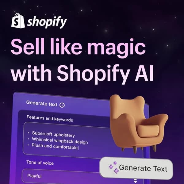 Shopify AI — UI Mockup with Product - saas & tech ad example for Instagram