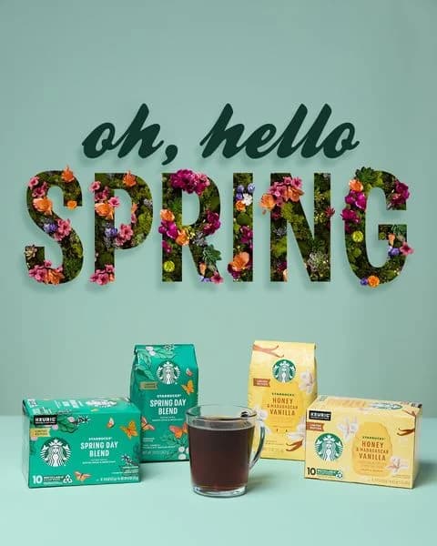 Starbucks Spring Blends — Seasonal Product Flat Lay - food & beverage ad example for Instagram