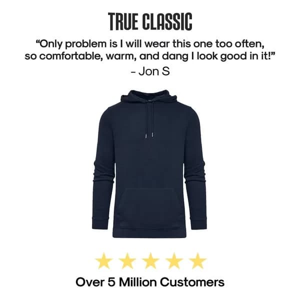 True Classic Hoodie — Testimonial Product Shot - fashion ad example for Facebook