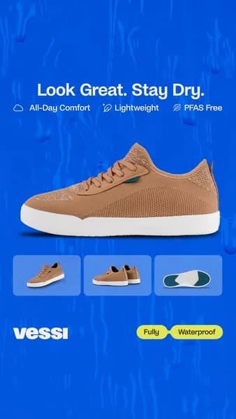 Vessi Everyday Sneakers — Feature-Focused Hero Shot - footwear ad example for Instagram