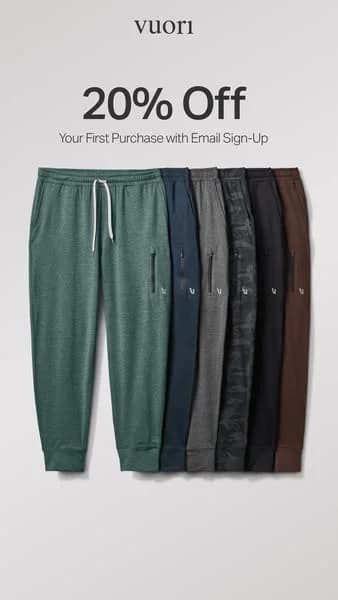 Vuori Joggers — Product Lineup with Offer - fashion ad example for Instagram