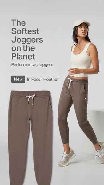 Vuori Performance Joggers — Split Product & Lifestyle - fashion ad example for Instagram